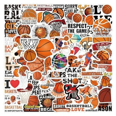 Image of Basketball Stickers for Laptop (100 PCS),Gift Children Teens Adults Girl Boys,Waterproof Water Bottle,Basketball Vinyl Scrapbook,Skateboard,Bike,Phone,Dairy
