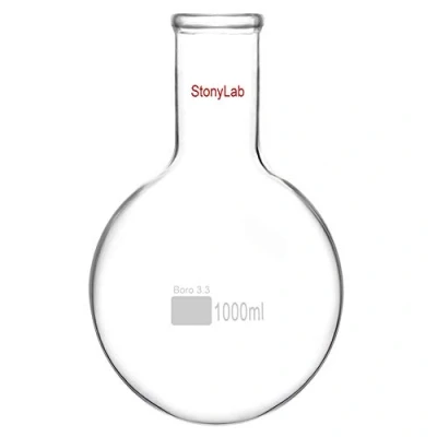 Image of StonyLab Glass 1000ml Long Neck Round Bottom Flask, Borosilicate Heavy Wall Boiling Flask RBF with Neck, (1L)