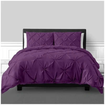 Image of GC GAVENO CAVAILIA Pintuck Duvet Cover Single With Pillow Case, Breathable &amp; Soft Polycotton Pleated Bedding, Pinch Pleat Comforter Bed Cover, Aubergine