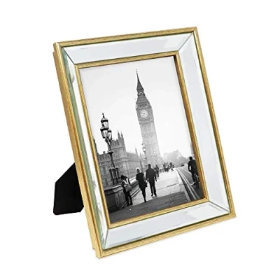 Image of Isaac Jacobs 8x10 Gold Beveled Mirror Picture Frame Classic Mirrored with Deep Slanted Angle Made for Wall Décor Display, Photo Gallery and Art (8x10, Gold)