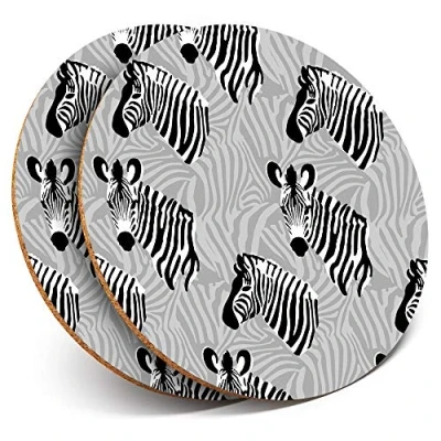 Image of 2 x Round Coasters Zebra Print Animal Head Cork Backed Home Kitchen Accessory Tea Coffee Mug Mat #36703