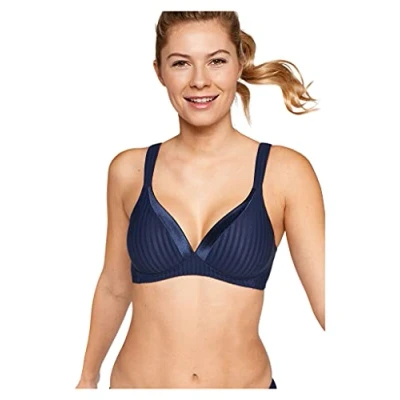 Image of Naturana Striped soft bra with cup, navy, 34B