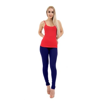Image of Crazy Chick Ladies Womens Plain Full Length Cotton Leggings Footless Bottom UK 8 22 (UK 14, Navy)