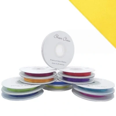 Image of 25M Single roll of Double Faced Satin Ribbon 3mm, 6mm, 10mm, 16mm Widths (Yellow, 3mm)