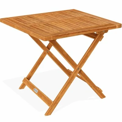 Image of Deuba® Wooden Garden Side Table Coffee Bistro Folding Furniture Solid Acacia Wood 70x70x73cm Fold Up End Square Patio Balcony Outdoor Weather Resistant