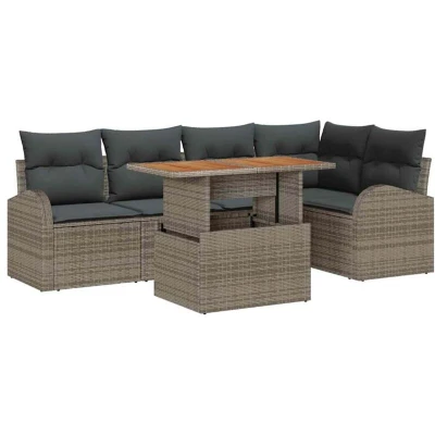 Image of vidaXL 6 Piece Garden Sofa Set with Cushions Grey Poly Rattan