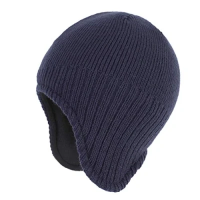 Image of Magracy Unisex Men&#039;s Outdoor Winter Knit Earflap Hat Warm Fleece Lined Peruvian Beanie Navy Blue