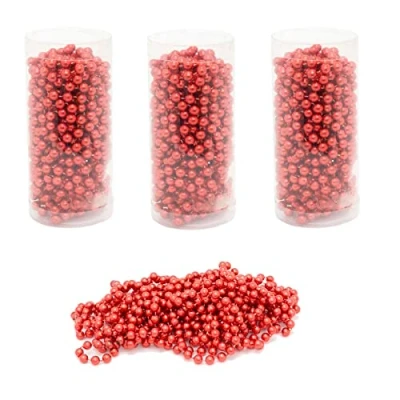 Image of Carousel Home Pack Of 4 Red Christmas Tree Bead Chain Traditional Hanging Garland Decoration String 7.5m