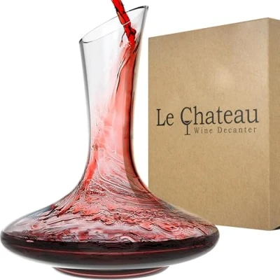 Image of Le Chateau Large Elegant Wine Decanter with Aerator Hand Blown Lead Free Crystal Glass Carafe, 750ml Red Decanter, Unique Present &amp; Accessory for Lovers