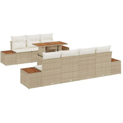 Image of vidaXL 8 Piece Garden Sofa Set with Cushions Beige Poly Rattan