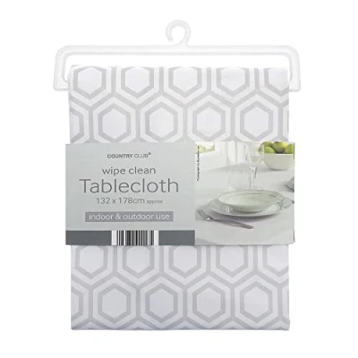 Image of COUNTRY CLUB Awesomely useful and essential wipe Clean tablecloths 132cm x 178cm 15+ Designs to choose from Indoor &amp; Outdoor Use Easy (Geo Grey)