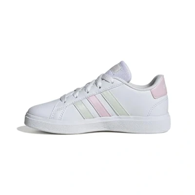 Image of adidas Grand Court Lifestyle Tennis Lace Up Shoes, Cloud White/Crystal Jade/Clear Pink, 10.5 UK Child