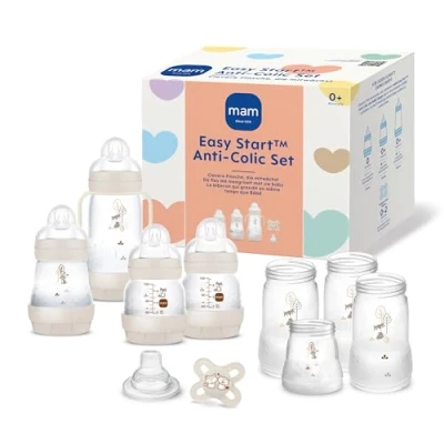 Image of MAM Easy Start Anti Colic Starter Set, Growing Baby First Equipment with Dummy, Bottles &amp; Handles, Gift from Birth, Beige