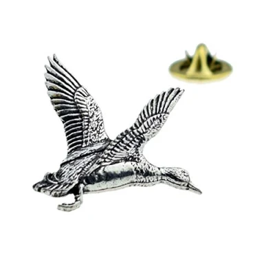 Image of Rising Mallard Duck English Pewter Lapel Pin Badge (XTSPBB12)