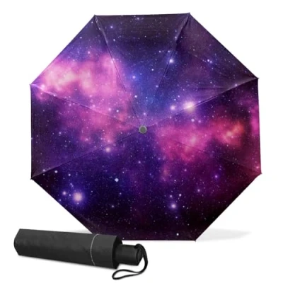 Image of Automatic Folding Umbrella, Galaxy Pink Waterproof Compact Sun and Rain Travel Umbrellas for Women &amp; Men