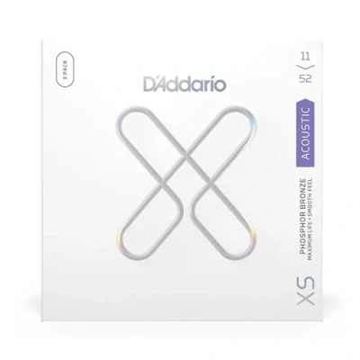 Image of D&#039;Addario Guitar Strings XS Phosphor Bronze Coated Acoustic XSAPB1152 3P Maximum Life with Smooth Feel &amp; Exceptional Tone For 6 String Guitars 11 52 Custom Light, 3 Pack