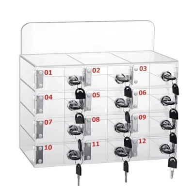 Image of Cell Phone Storage Cabinet Office Supplies Mobile Box Desktop Transparent Acrylic Safe Deposit With Lock (Color : Clear, Size 12)