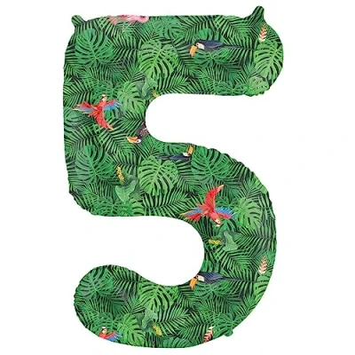 Image of Folat 64155 5 Jungle Vibe Green 86 cm Helium Birthday Decoration Balloon Number,