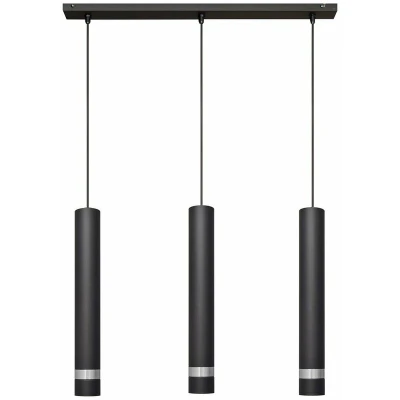 Image of Tuba Straight Bar Pendant Ceiling Light Black, Chrome 60cm