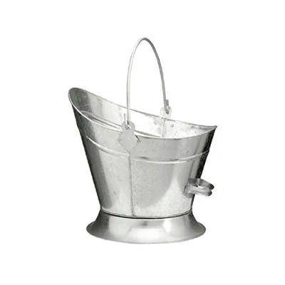 Image of Heavy Duty Metal Fireside Waterloo Bucket Fireplace Hod Scuttle Coal Fuel Ash Wood Log Storage Option with Shovel and Poker (Glavnised Bucket)