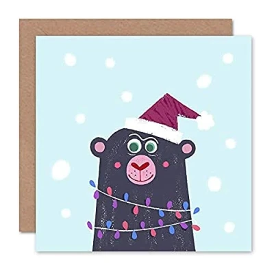 Image of Wee Blue Coo Bear in Lights Christmas Card