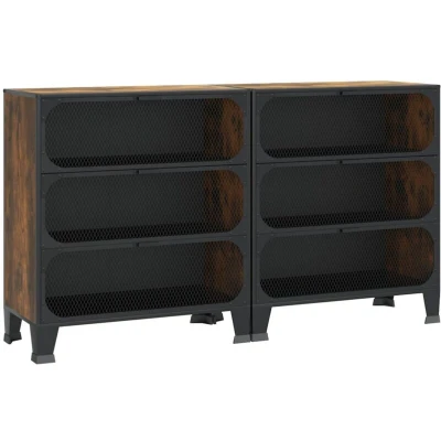 Image of vidaXL Storage Cabinets 2 pcs Rustic Brown 72x36x82 cm Metal and MDF
