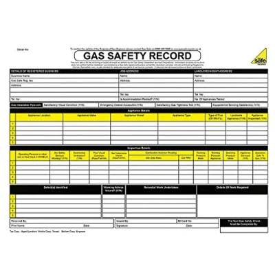 Image of Gas Safety PAD Engineers Record Check Inspection Certificate Pads 50 Set Book