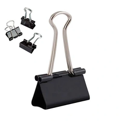 Image of D.RECT Pack of 12 Document Clips 32mm Box Multi Function Paper Binder Metal Drawing Clip for Notes Writing Office Supplies Black
