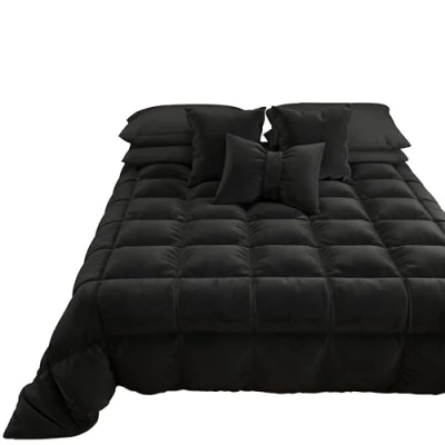 Image of PETTI Artigiani Italiani Soft and Warm Velvet 350 GSM Single Duvet Double Sided Quilt 160 x 260 cm Plum 100% Made in Italy