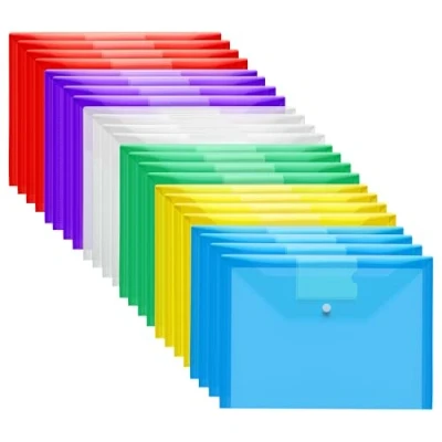 Image of Plastic Wallets A4 Folders with Popper Wallet Document Folder 24 Pack