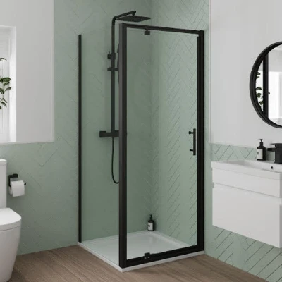 Image of Luxura Pivot Shower Enclosure 900 x 900mm 6mm Black