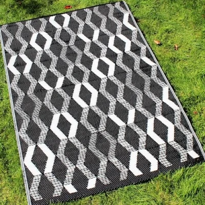 Image of Fusion Black (120 x 170cm) Picnic Beach Blanket Geometric Outdoor Mat Patio/Balcony Camping Garden Rug Rico Collection, 100% Polypropylene
