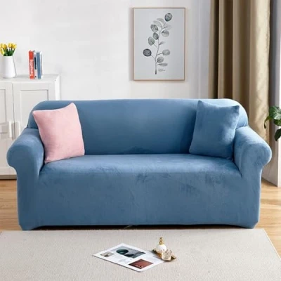 Image of PETCUTE Elastic sofa covers 2 Seater slipcovers velvet thick couch cover Light blue