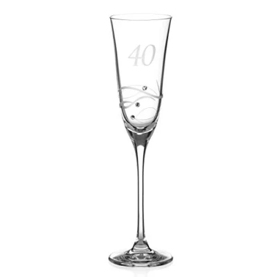 Image of DIAMANTE Swarovski 40th Birthday Champagne Glass Single Crystal Flute with a Hand Etched “40 Embellished Crystals