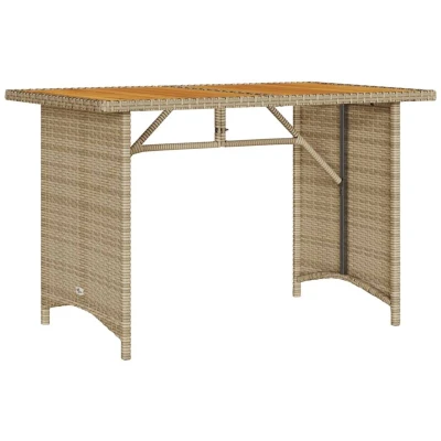 Image of vidaXL Garden Table with Wooden Top Beige 110x68x70 cm Poly Rattan