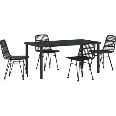 Image of vidaXL 5 Piece Garden Dining Set Black Poly Rattan