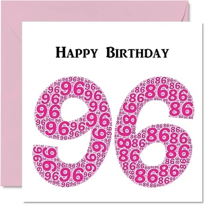Image of Fun 96th Birthday Cards for Woman Shapecloud Happy Card Great Grandad Grandpa Nanny Grandma Nan Gran Granny Dad Mum, 145mm x Greeting Cards,