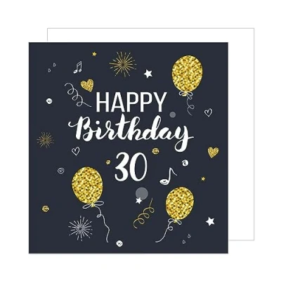 Image of Edition Seidel Premium Square 30th Birthday Card with Envelope Greeting Happy For Him Her Friend Mum Dad Wife Husband Sister Brother Daughter Son Black Gold (GZQ100 30)