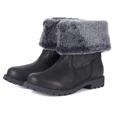Image of Barbour Womens Hareshaw Leather Waterproof Winter Warm Faux Fur Snow Boots Black 6