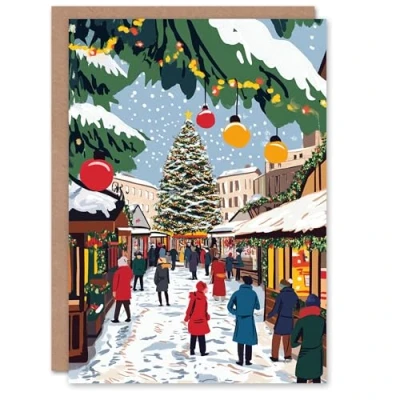 Image of Artery8 Festive Holiday Market Decorated Tree Blank For Him Or Her Art Xmas Christmas Card