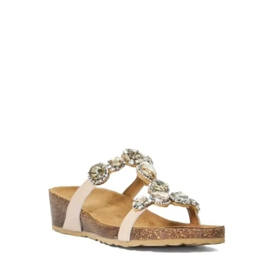 Image of Dune Ladies KALEIDOSCOPES Embellished Studded Cork Wedge Sandals Size UK 3 Heel Flat Ecru