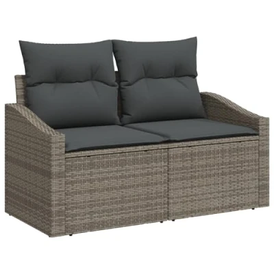 Image of vidaXL Modern Outdoor Sofa with Lots of Storage Space Grey Rattan 2 Seater Design Weatherproof Cushion Ideal for Balcony Patio and Garden Robust Stylish Seating Furniture Summer