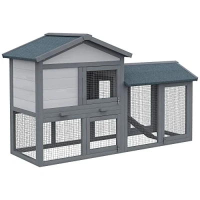Image of PawHut Wooden Rabbit Hutch Outdoor, Double Tier Guinea Pig Hutch, Small Animal House Water Resistant Roof Ramp 147 x 54 84 cm