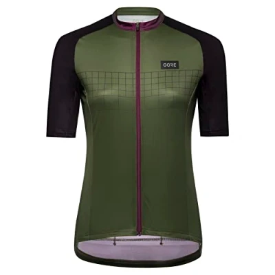 Image of GORE WEAR Women&#039;s Breathable Cycling Jersey, Grid Fade 2.0, Fast Moisture Wicking, With Pockets, Short Sleeve Shirt, Ultramarine Blue/Firebal, 34