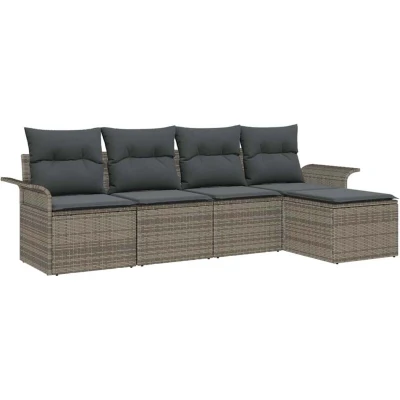 Image of vidaXL 5 Piece Garden Sofa Set with Cushions Grey Poly Rattan