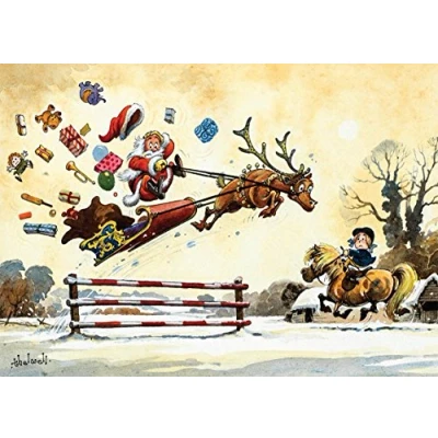 Image of Thelwell Horse and Pony Christmas Card. Showjumpng Santa