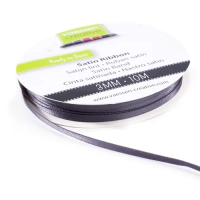 Image of Vaessen Creative Satin Ribbon, Charcoal, 3mm x 100m Double Sided Shine for Card Making, Scrapbooks, Gift Wrapping and Other Craft Projects