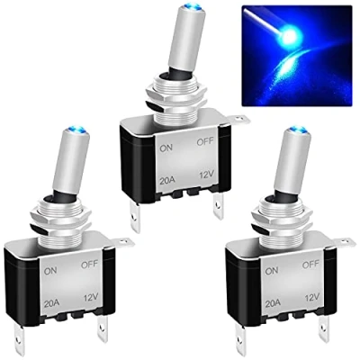 Image of Taiss/3Pcs Rocker Toggle Switch 12V 20A Heavy Duty Racing Car Automative Auto SPST ON/OFF Blue LED Illuminated 3Pin ASW 07DBU