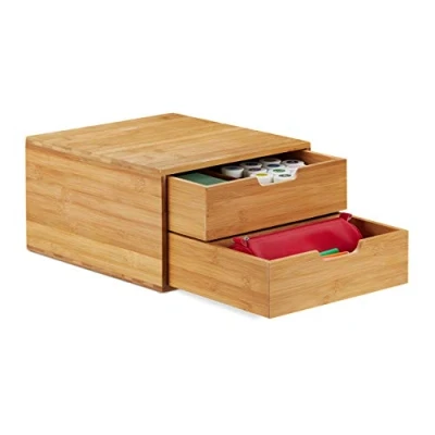 Image of Relaxdays Bamboo Drawer Box, Desk Organiser, Natural Look, Office Stacking Aid, HWD 18 x 30 31 cm,