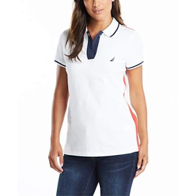 Image of Nautica Women&#039;s Toggle Accent Short Sleeve Soft Stretch Cotton Polo Shirt, Bright White, X Large